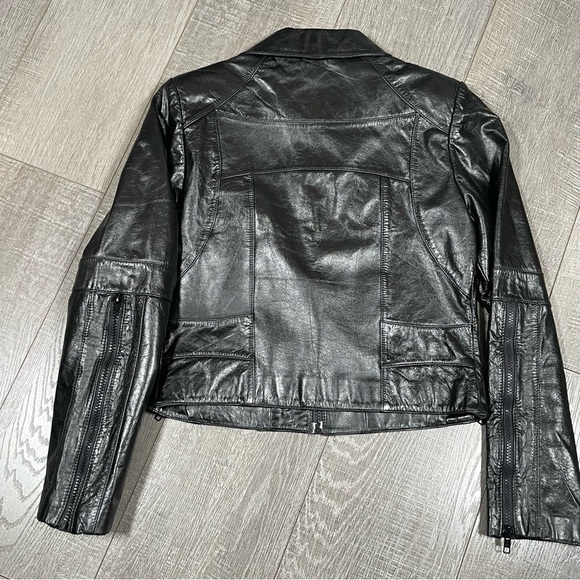 WILSON Genuine Leather Moto Jacket size 10 Black shiny - Picture 8 of 13